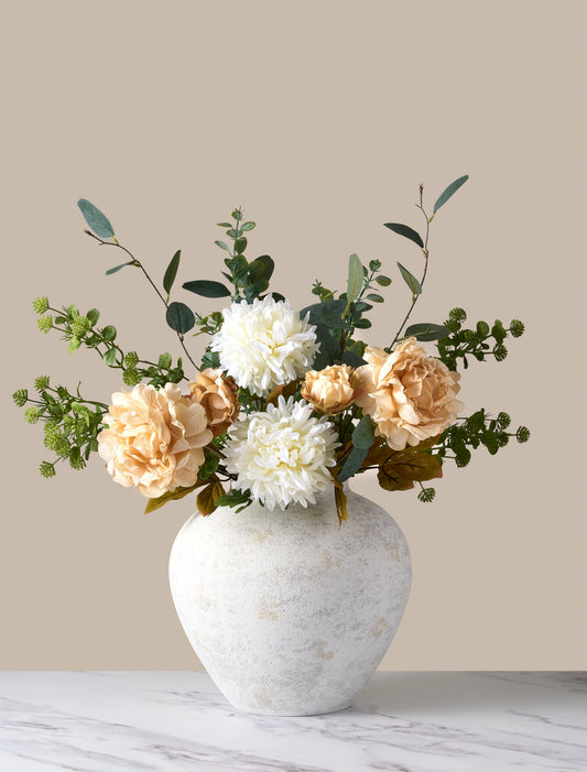 Duengju Faux Arrangement - Cream Peony & Eucalyptus